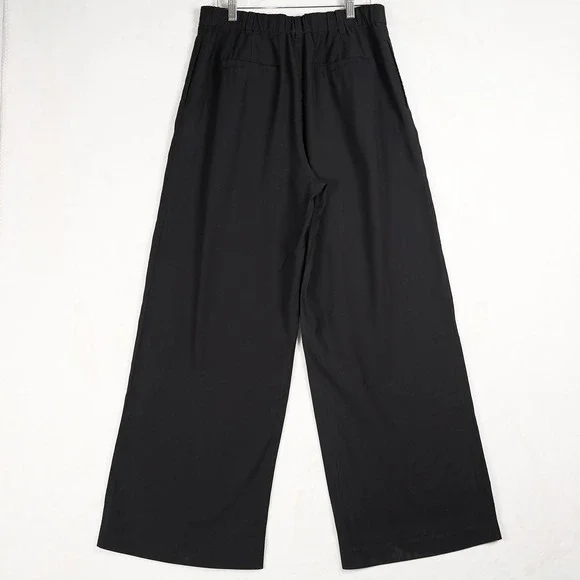 Open Edit Women Black Wide Leg Pleated High Rise Trousers Pants Size 10 - Picture 2 of 8